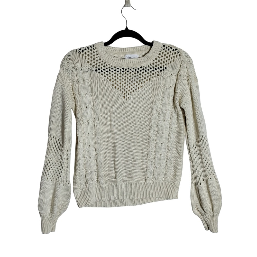 Lovers + Friends Cream Cable Knit Crochet Open Weave Sweater XS LFS110 H18